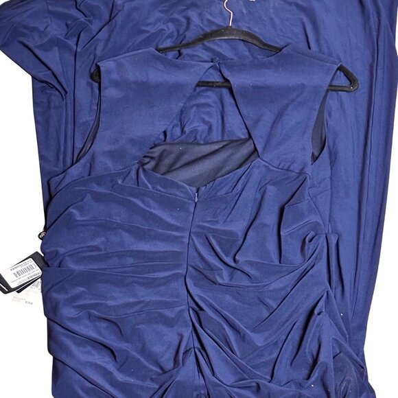 Adrianna Papell Size 20W Midnight Blue Jersey Sleeveless Gown With Draped Detail - Picture 12 of 16